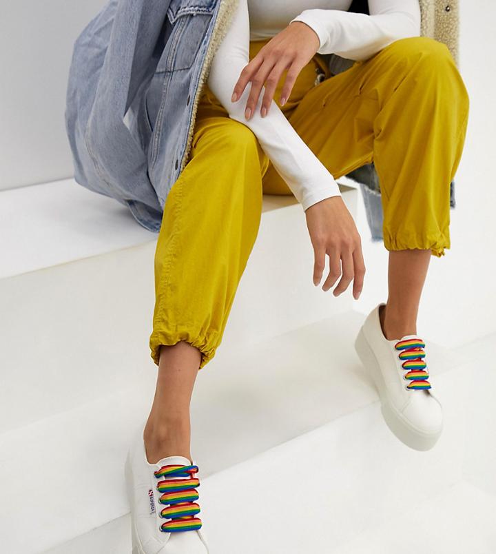 Superga 2790 White Chunky Sneakers With Rainbow Laces - White