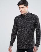 Asos Regular Fit Western Shirt With Ditsy Floral Print - Black