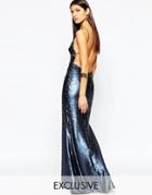 Club L Showstopper Open Back Sequin Maxi Dress With Fishtail - Blue
