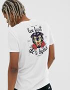Asos Design T-shirt With Chest And Back Black Leopard Print - White