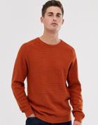 Jack & Jones Premium Cotton Crew Neck Textured Sweater In Orange