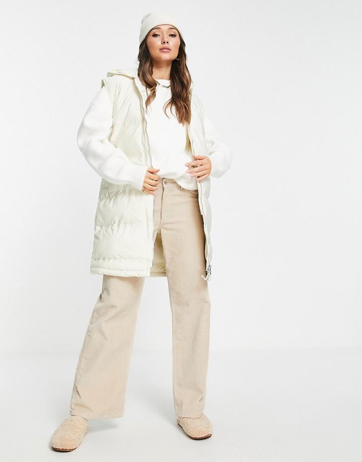 Mango Longline Padded Vest With Hood In Cream-neutral