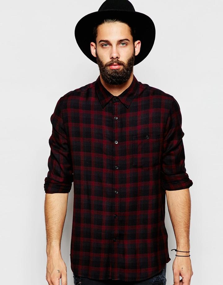 Asos Check Shirt In Viscose In Regular Fit - Red