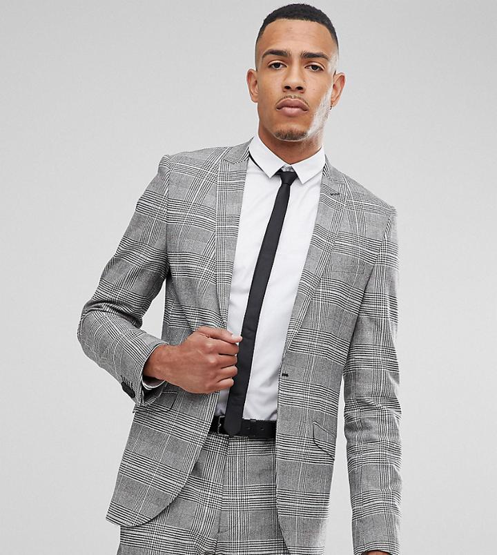 Heart & Dagger Tall Skinny Suit Jacket In Prince Of Wales Check-gray