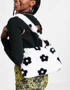 Asos Design 90s Shoulder Bag With Faux Fur Floral Print In White