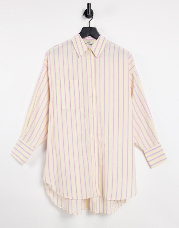 Stradivarius Oversized Poplin Shirt In Yellow Stripe
