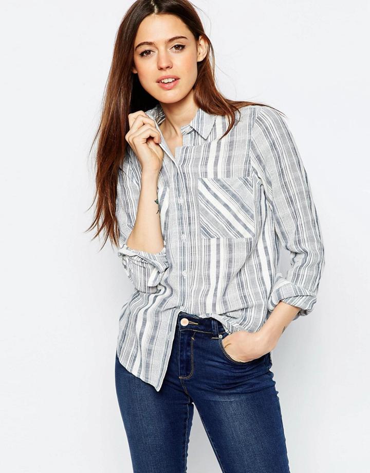 Asos Boyfriend Shirt In Natural Blue Stripe - Multi