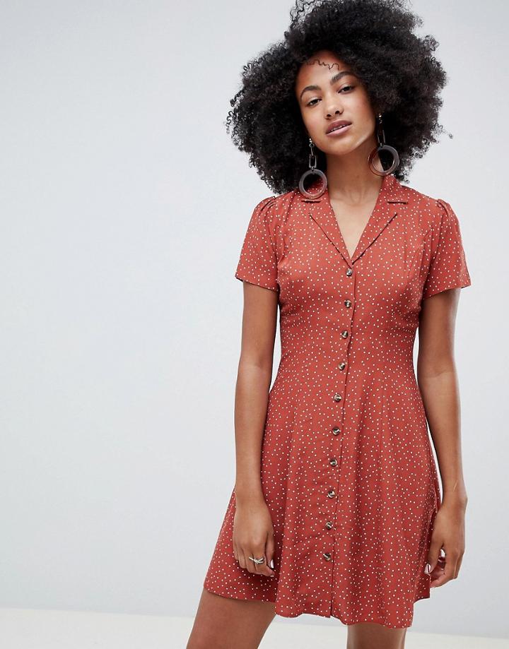 New Look Button Through Tea Dress - Orange