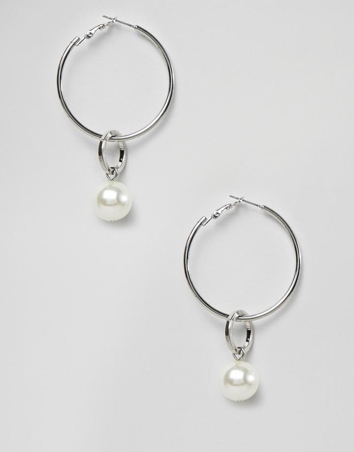 Pieces Pearl Drop Hoops - Silver