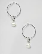 Pieces Pearl Drop Hoops - Silver