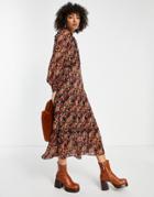 Topshop Autumnal Floral Tie Front Midi Dress In Multi