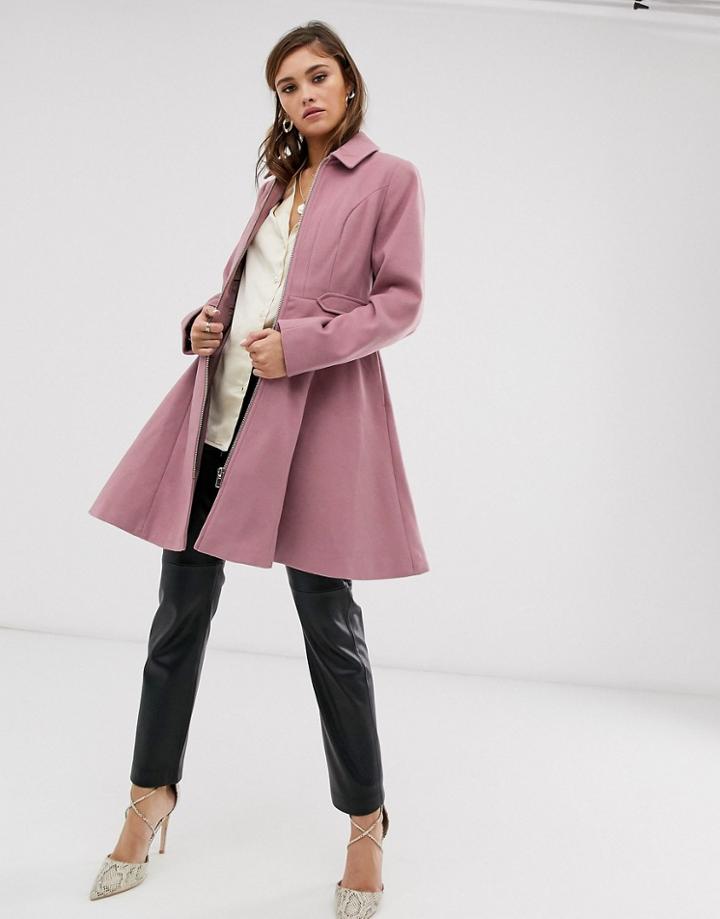 Asos Design Swing Coat With Zip Front-pink