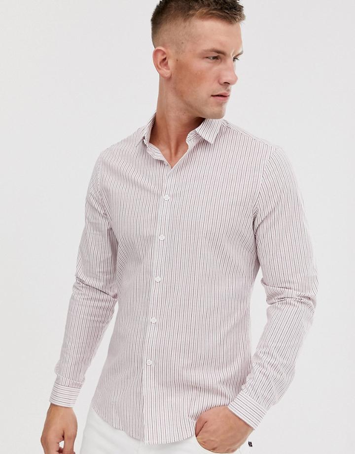 Asos Design Slim Fit Shirt Smart Shirt With Red Stripe - Red