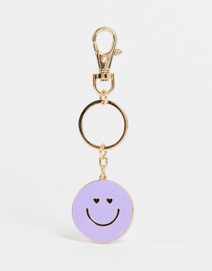 Asos Design Happy Face Bag Charm In Purple