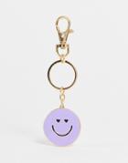 Asos Design Happy Face Bag Charm In Purple