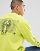 Sweet Sktbs Long Sleeve T-shirt With Psychedelic Back Print In Lime - Green