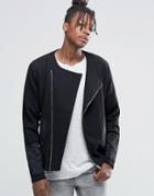 Asos Jersey Biker Jacket With Suedette Panels And Gold Zips - Black