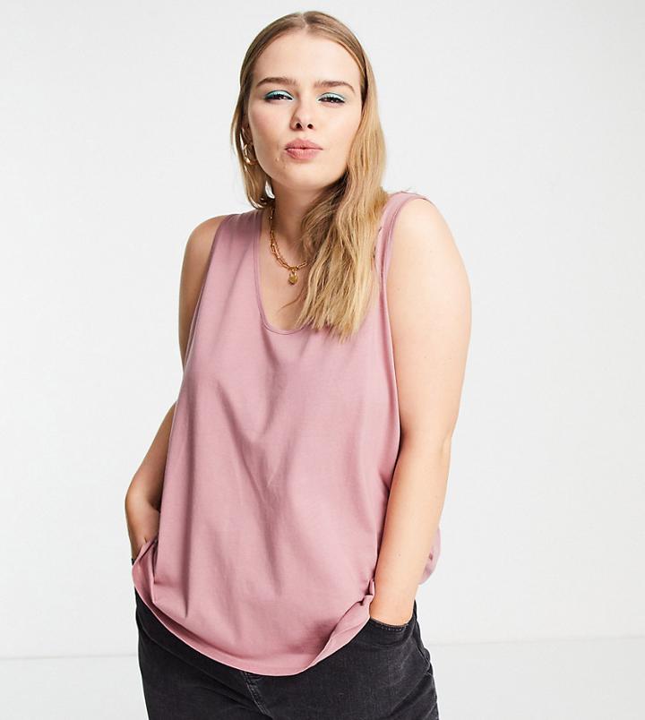 Asos Design Curve Ultimate Tank Top With Scoop Neck In Organic Cotton Blend In Mauve-purple