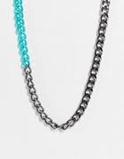 Wftw Triangle Blue Clasp Gunmetal Necklace In Blue-blues