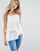Asos Cami In Crepe With Square Neck Asymmetric Ruffles - Cream