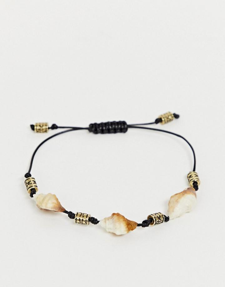 Asos Design Faux Shell Bracelet With Metal Beads-black