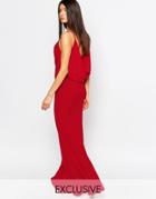 Club L Drape Front & Back Fishtail Maxi Dress - Red
