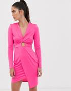 Flounce London Wrap Front Satin Mini Dress In Fuchsia - Pink