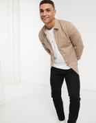 Asos Design Skinny Fit Smart Shirt In Tan And White Stripe-brown