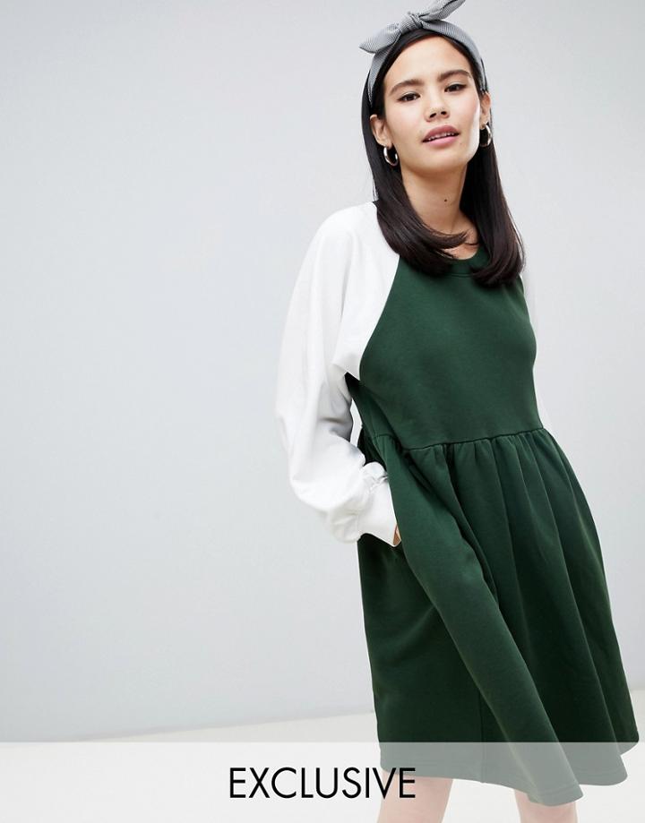 Monki Mini Jersey Smock Dress In Green