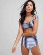 Le Palm Minimal Stripe Mix And Match Solid Bikini Top-navy