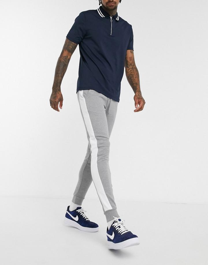 Asos Design Skinny Sweatpants With Side Stripe In Gray Marl