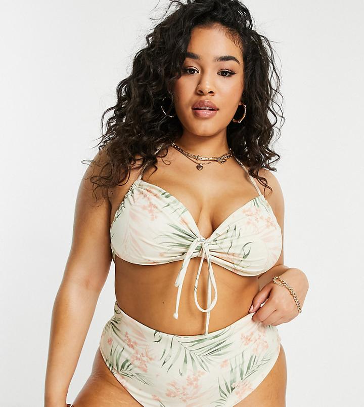 Asos Design Curve Bikini Top In Palm Print-multi