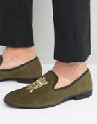 London Brogues Crown Slipper Loafers - Green