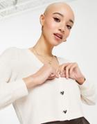Miss Selfridge Long Sleeve Heart Button Detail Cardigan In Oatmeal-multi