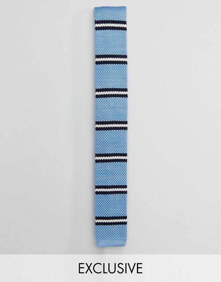 Noak Knitted Square Tie In Stripe - Navy
