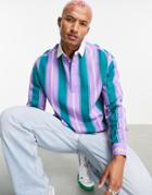 Asos Design 90s Oversized Collegiate Rugby Shirt In Bright Stripe-purple