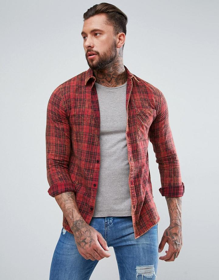New Look Regular Fit Shirt In Washed Check In Red - Red