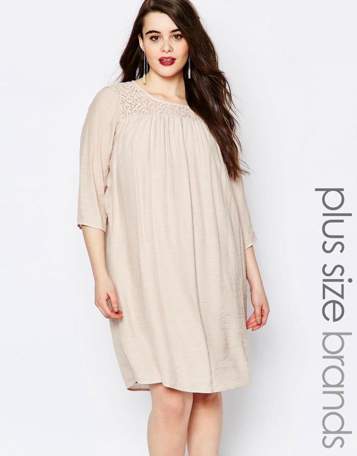 Junarose Swing Dress With Crochet Yoke - Cream