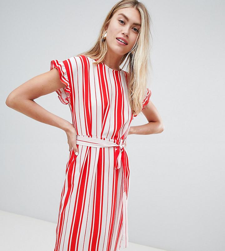 Miss Selfridge Midi Dress With Tie Waist In Stripe