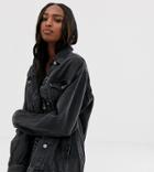 Asos Design Tall Denim Girlfriend Jacket In Washed Black