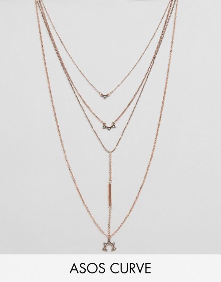 Asos Curve Multirow Bar & Charm Necklace - Copper