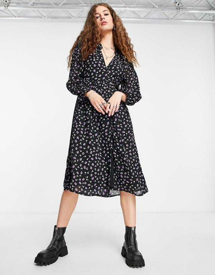 Violet Romance Wrap Midi Dress In Ditsy Floral Print-multi
