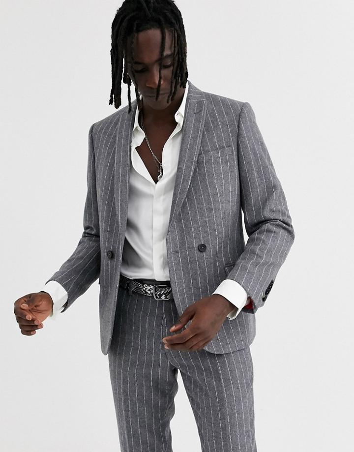 Twisted Tailor Skinny Suit Jacket In Gray Stripe