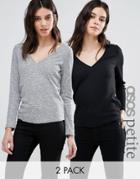 Asos Petite Fitted V Neck T-shirt In Slub 2 Pack - Multi