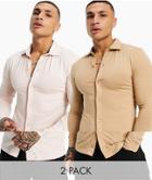 Asos Design 2-pack Organic Long Sleeve Button Through Jersey Shirts-multi