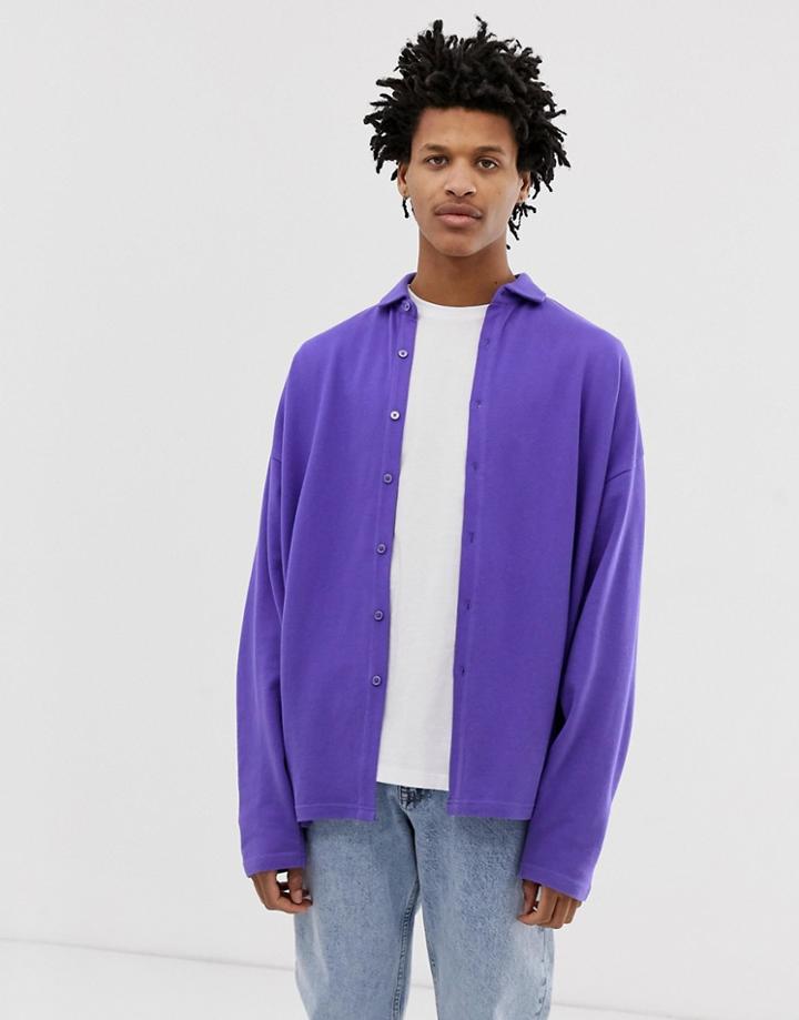 Asos Design Oversized Pique Button Through Polo In Purple - Purple