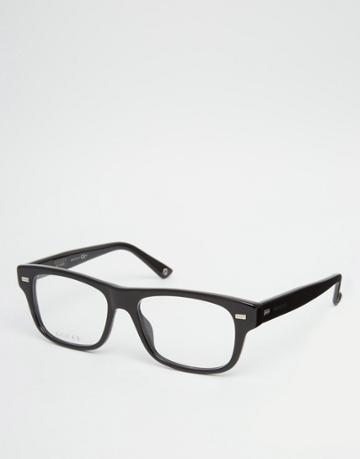 Gucci Square Clear Lens Glasses In Black - Black