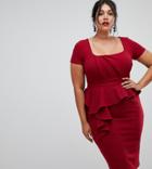 City Goddess Plus Peplum Midi Dress - Red