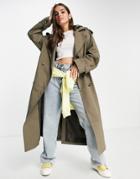 Asos Design Trench Coat With Hood In Stone-neutral