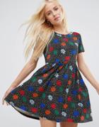 Asos 90's Flower And Spot Smock Dress - Multi